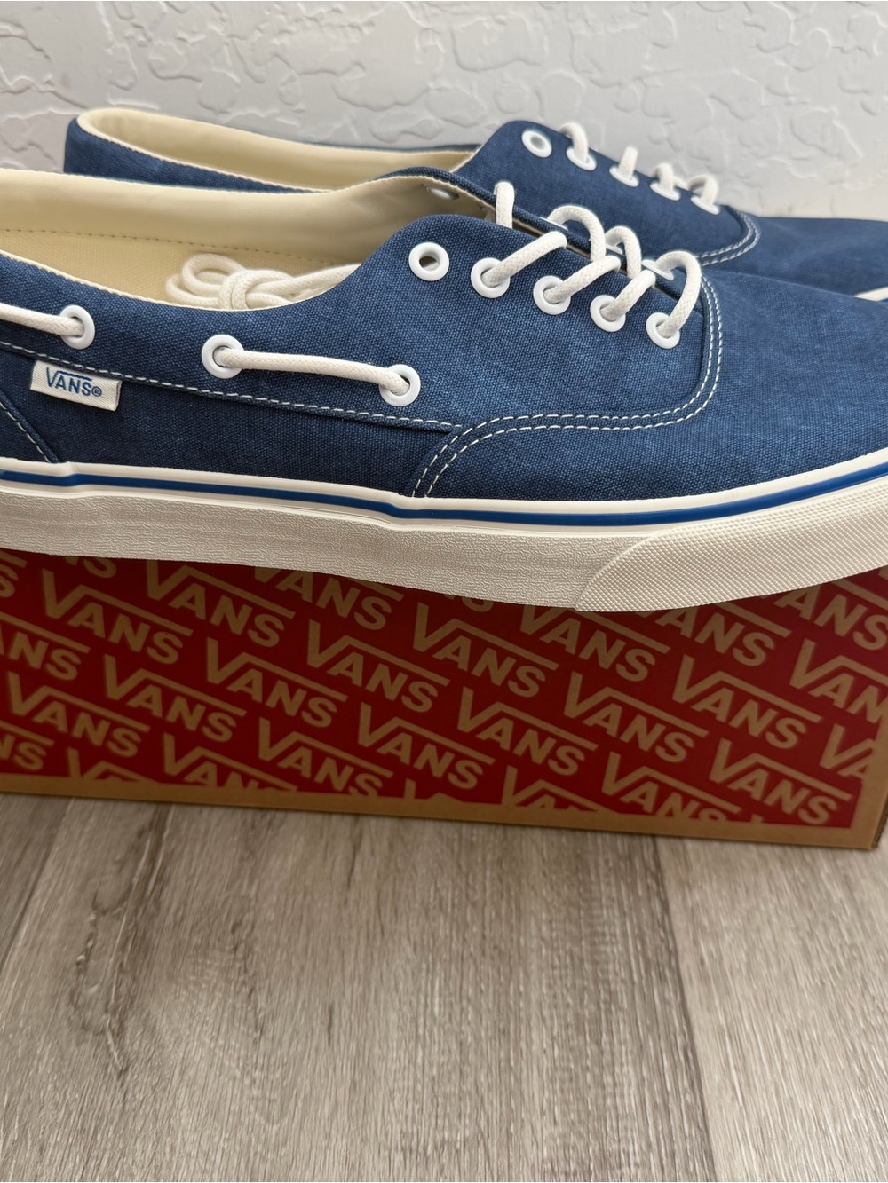 Vans Blue Canvas Boat Shoes with White Laces